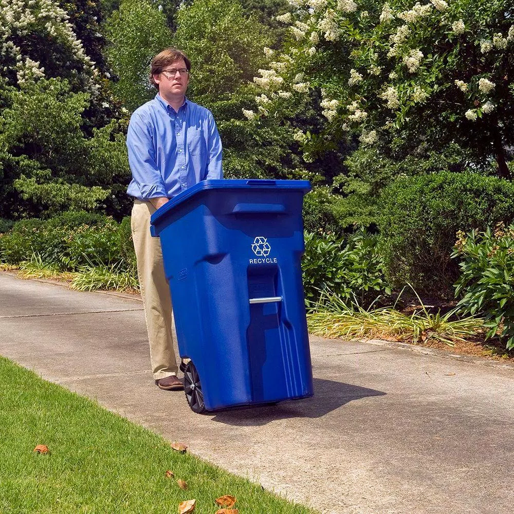 Toter 64 Gallon Blue Rollout Recycling Container with Attached Hinged Lid