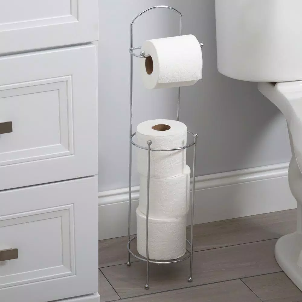 Bath Bliss Chrome Toilet Paper Holder and Stand, Freestanding Storage with 3 Extra Roll Capacity