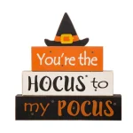 Glitzhome 11.54 in. LED Lighted Halloween Wooden Word Block Decor - Hocus Pocus Sign thumbnail 1