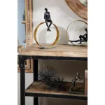 LITTON LANE Modern Textured Black Resin Man Figurine with Metallic Gold Circle Statue thumbnail 1