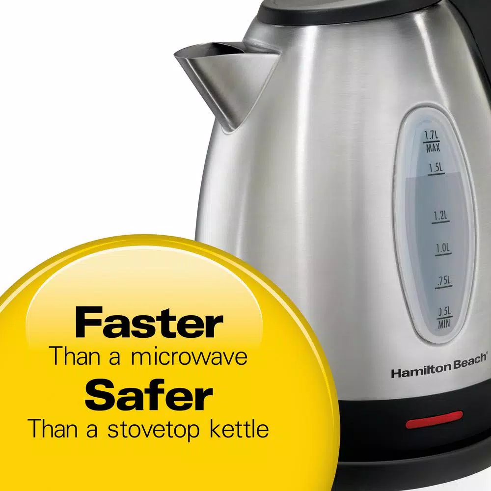 Hamilton Beach 1.7L Stainless Steel Electric Kettle, 7-Cup Rapid Boil