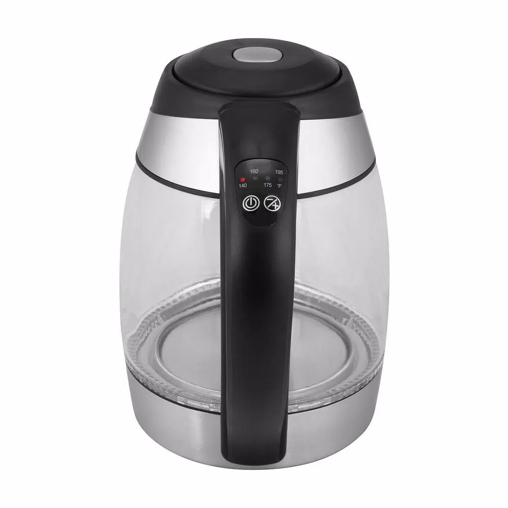 KALORIK 7.5-Cup Glass Electric Kettle with LED Temperature Illumination and Keep Warm Setting