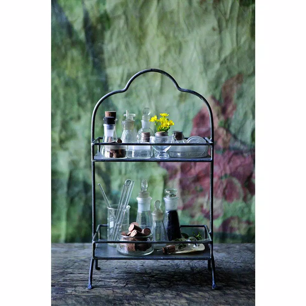 3R Studios Black Metal 2-Tier Decorative Tray with Handle, 17.75 in. H Rectangle Organizer