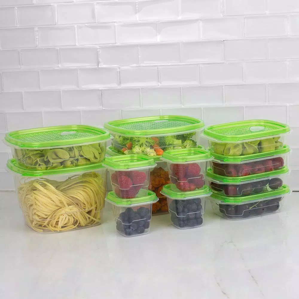 Home Basics 12-Piece Plastic Food Storage Container Set with Vented Lids, Green