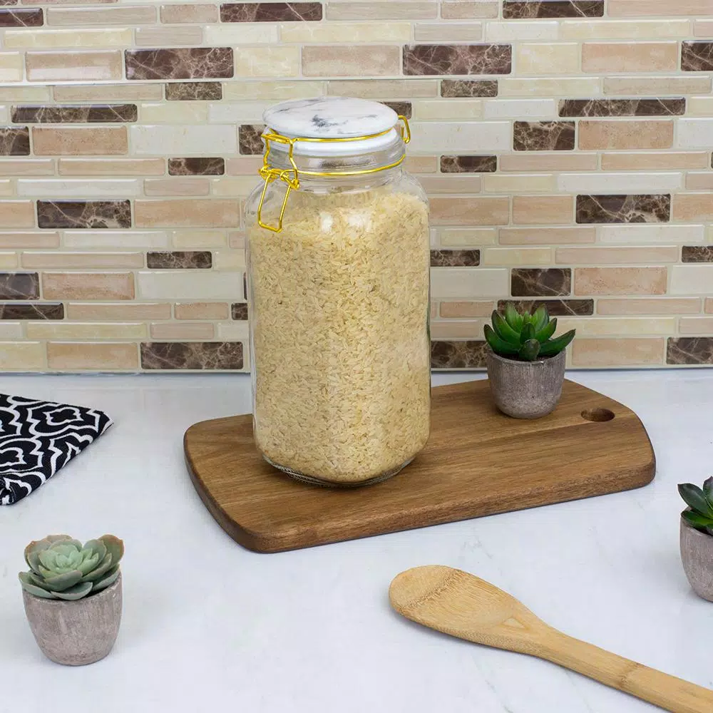 Home Basics 67 oz. Glass Canister with Marble Printed Ceramic Top and Metal Bail Lid
