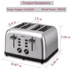 Boyel Living 1500W 4-Slice Wide Slot Toaster with Dual Independent Control Panels, Silver thumbnail 5