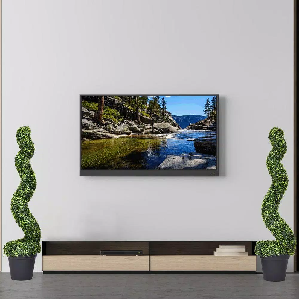 Costway Artificial Boxwood Spiral Topiary Tree Set of 2 - Indoor/Outdoor Decorative Plants with Cement Pot