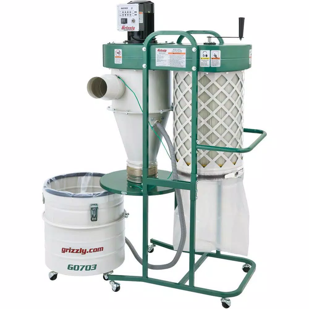 Grizzly Industrial 1-1/2 HP 2-Stage Cyclone Dust Collector with 6 in. Intake and Remote Control