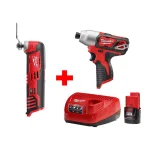 Milwaukee M12 12V Lithium-Ion Cordless 1/4 in. Hex Impact and Multi-Tool Combo Kit with 2.0Ah Battery and Charger thumbnail 1
