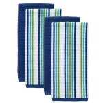 RITZ T-fal Blue Cotton Waffle Terry Kitchen Towel Set, Solid and Stripe (Set of 4) thumbnail 1