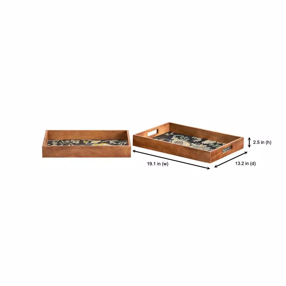 Home Decorators Collection Floral and Wood Decorative Rectangle Tray Set of 2