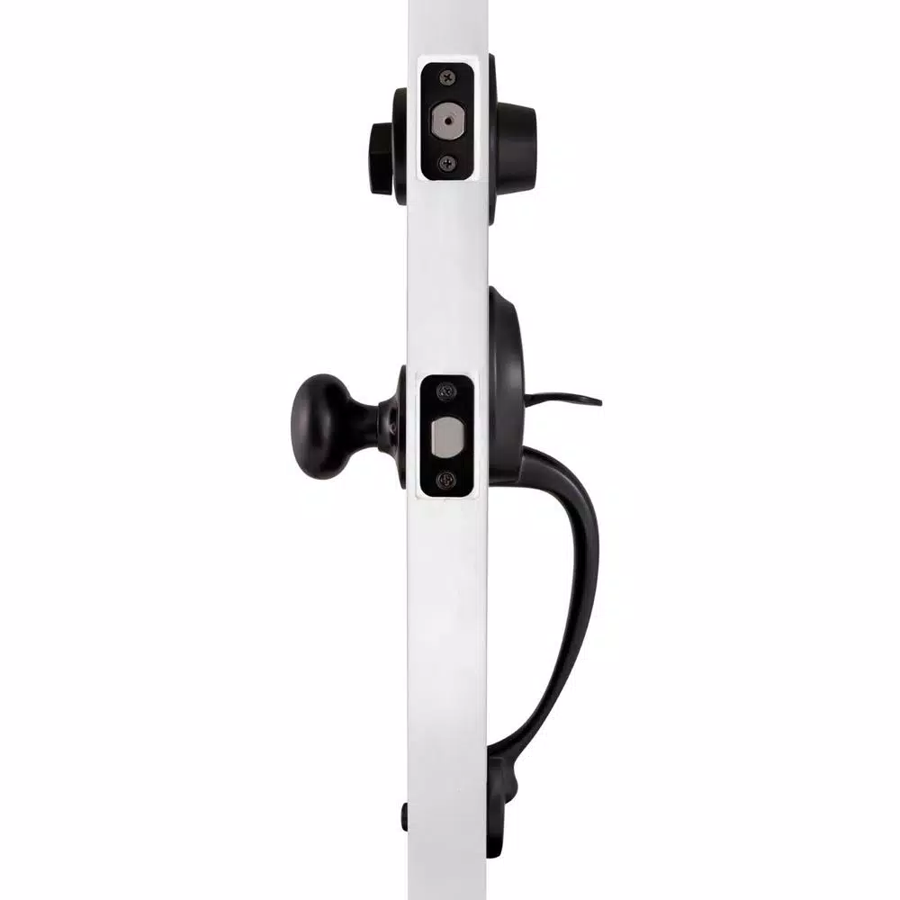 Design House Coventry Matte Black Entry Door Handleset with Cambridge Interior Knob and Single Cylinder Deadbolt