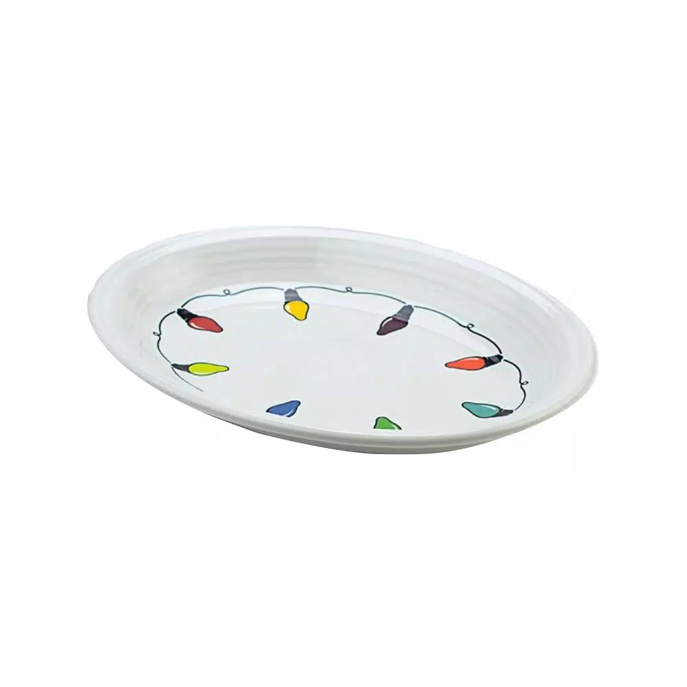 Fiesta White Ceramic Christmas Lights Medium Oval Platter, 11.625 in.