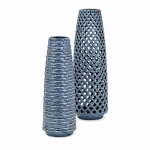 IMAX Nasrin Blue Indigo Ceramic Floor Vase - 17in Tapered Trellis Design thumbnail 2