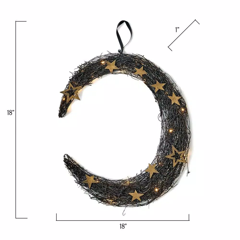Worth Imports 18 in. Hanging Crescent Moon with Flashing White LED Lights and Glittery Twigs