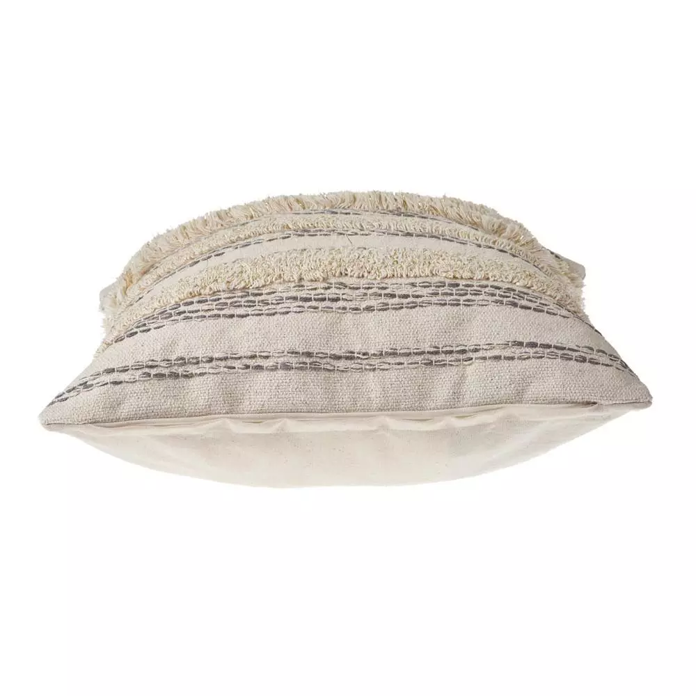 LR Resources Zanthia Cream, Gray & Gold Striped Cotton Throw Pillow - 20 x 20 in.
