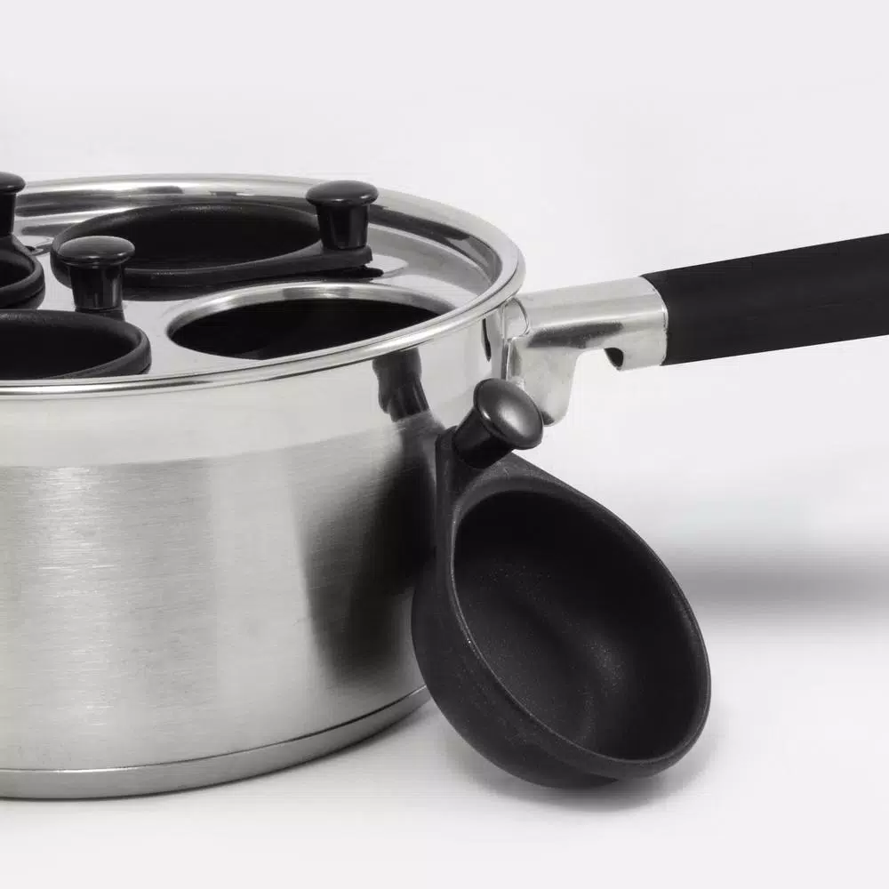 ExcelSteel Professional 4-Cup Stainless Steel Egg Poacher Set with Non-Stick Cups and Silicone Spatula