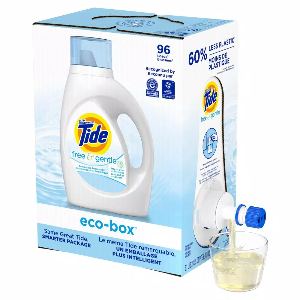 Tide Free & Gentle Liquid Laundry Detergent HE Eco Box, 105 oz (96 Loads)