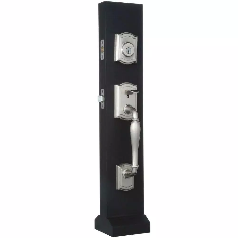 Baldwin Prestige Wesley Single Cylinder Satin Nickel Handleset with Arch Rose Carnaby Knob and SmartKey Security
