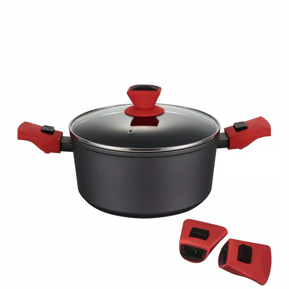 AMERCOOK 8.7 in. 3L Nonstick Aluminum Casserole Pan with Glass Lid and Detachable Handles