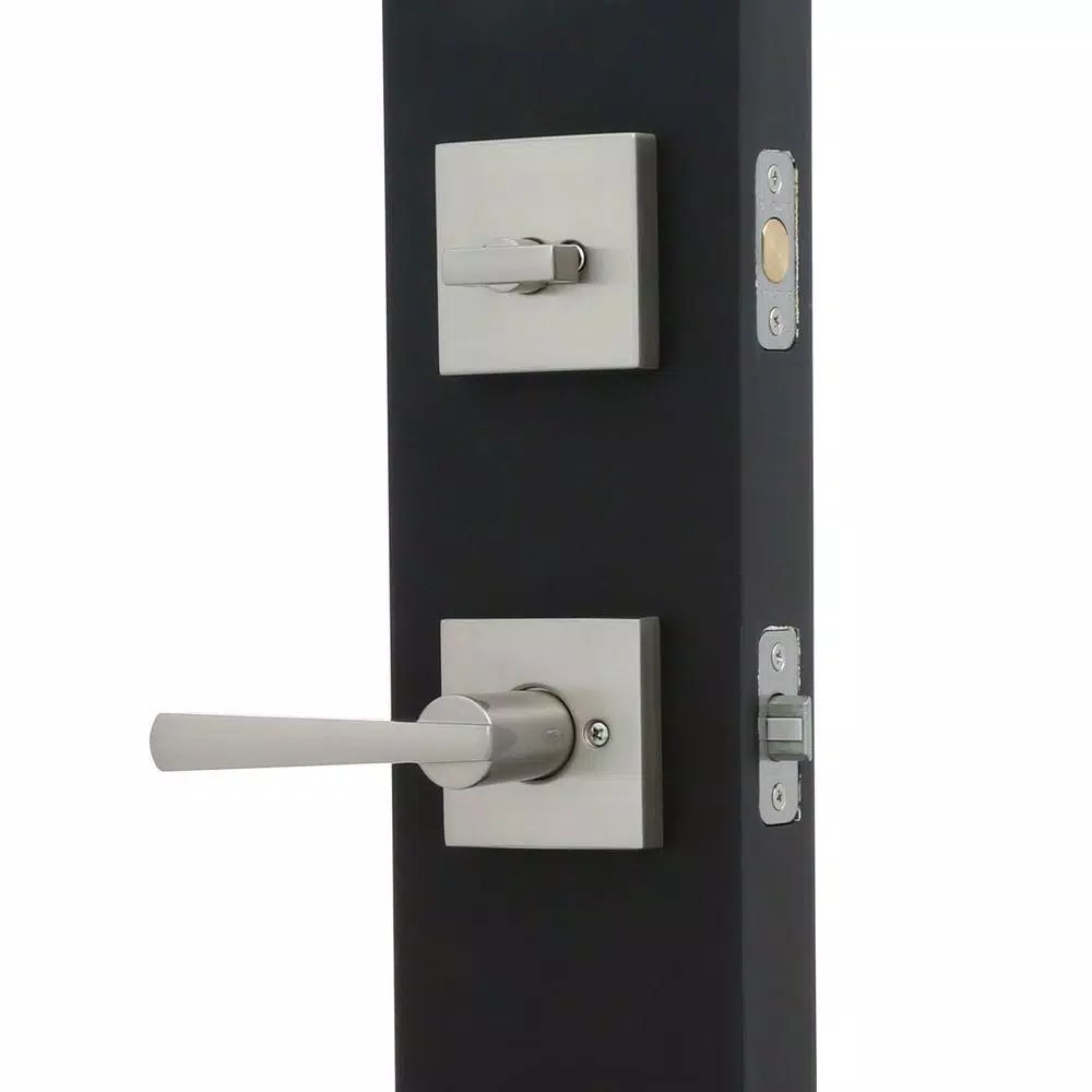 Baldwin Prestige Spyglass Single Cylinder Satin Nickel Handleset with Square Lever and SmartKey Security