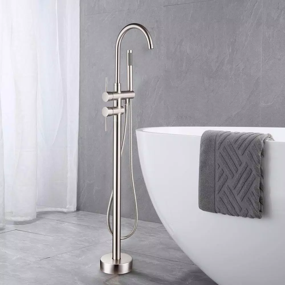 Vanity Art 46 in. Freestanding Single Handle Claw Foot Tub Faucet with Hand Shower, Brushed Nickel