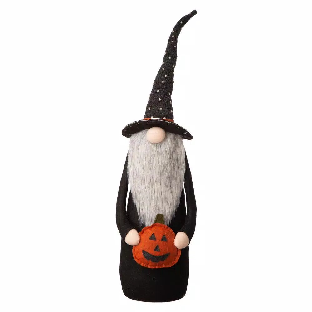 Glitzhome 28 in. Halloween Fabric Gnome Standing Decor with Posable Hat and Faux Fur Beard