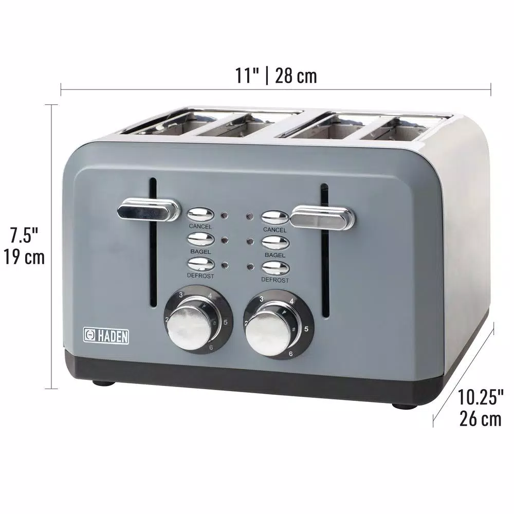 Haden Perth 1500W 4-Slice Wide Slot Toaster, Slate Grey