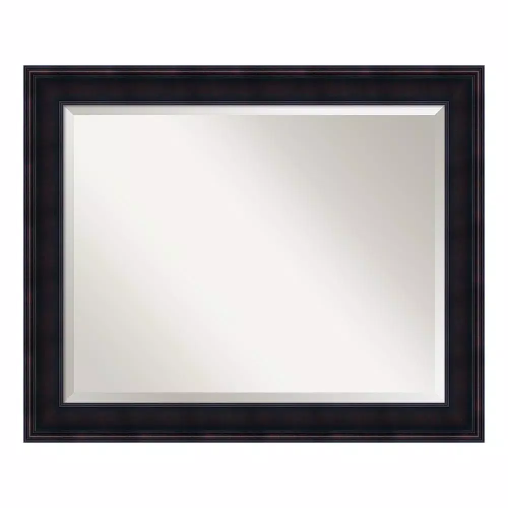 Amanti Art 33 in. W x 27 in. H Mahogany Wood Framed Beveled Edge Rectangular Bathroom Vanity Mirror