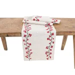 Manor Luxe Holly Berry Branch Crewel Embroidered Christmas Table Runner, Natural Linen Blend, 15 x 90 in. thumbnail 1