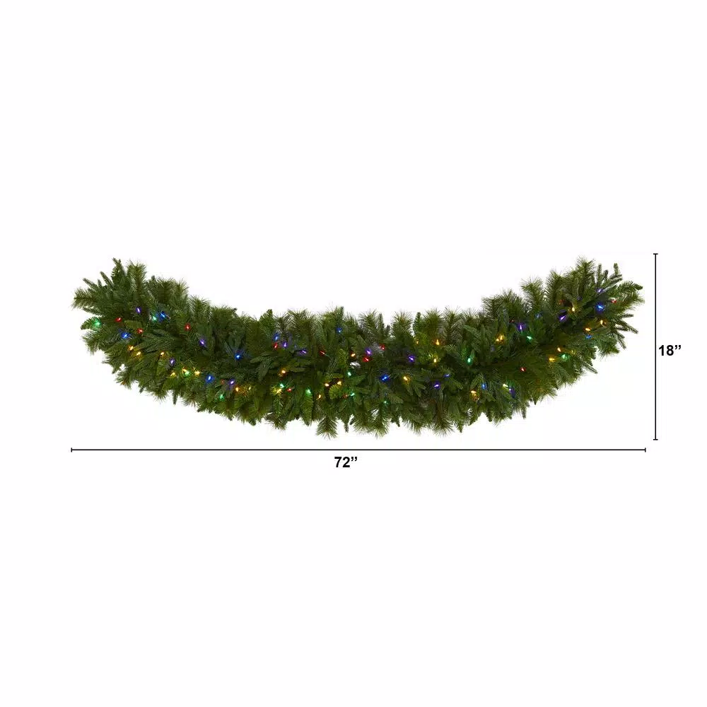 Nearly Natural 6 ft. Pre-Lit Christmas Pine Extra Wide Artificial Garland with 100 Multi-Colored LED Lights