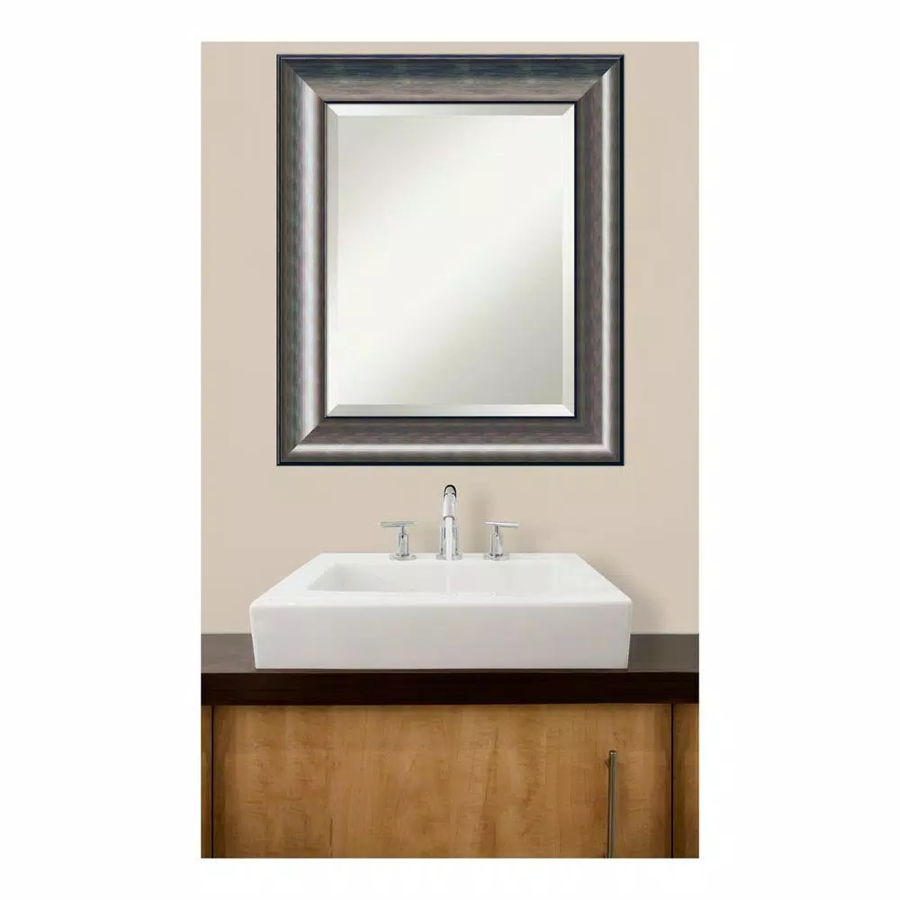 Amanti Art 22 in. W x 26 in. H Metallic Silver Scoop Wood Single Contemporary Bathroom Vanity Mirror