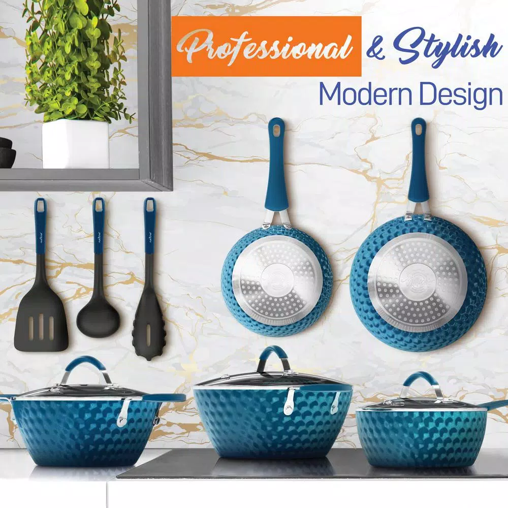 NutriChef Blue Diamond Ceramic 11-Piece Nonstick Aluminum Cookware Set