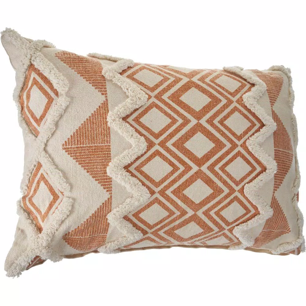 LR Home 36 x 14 in. Orange and Cream Tufted Geometric Cotton Throw Pillow