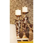 Unbranded Odysseus Baroque Pillar Candle Holder Set of 2, 14 in. and 16 in., Brown and Gold Floral Filigree thumbnail 1
