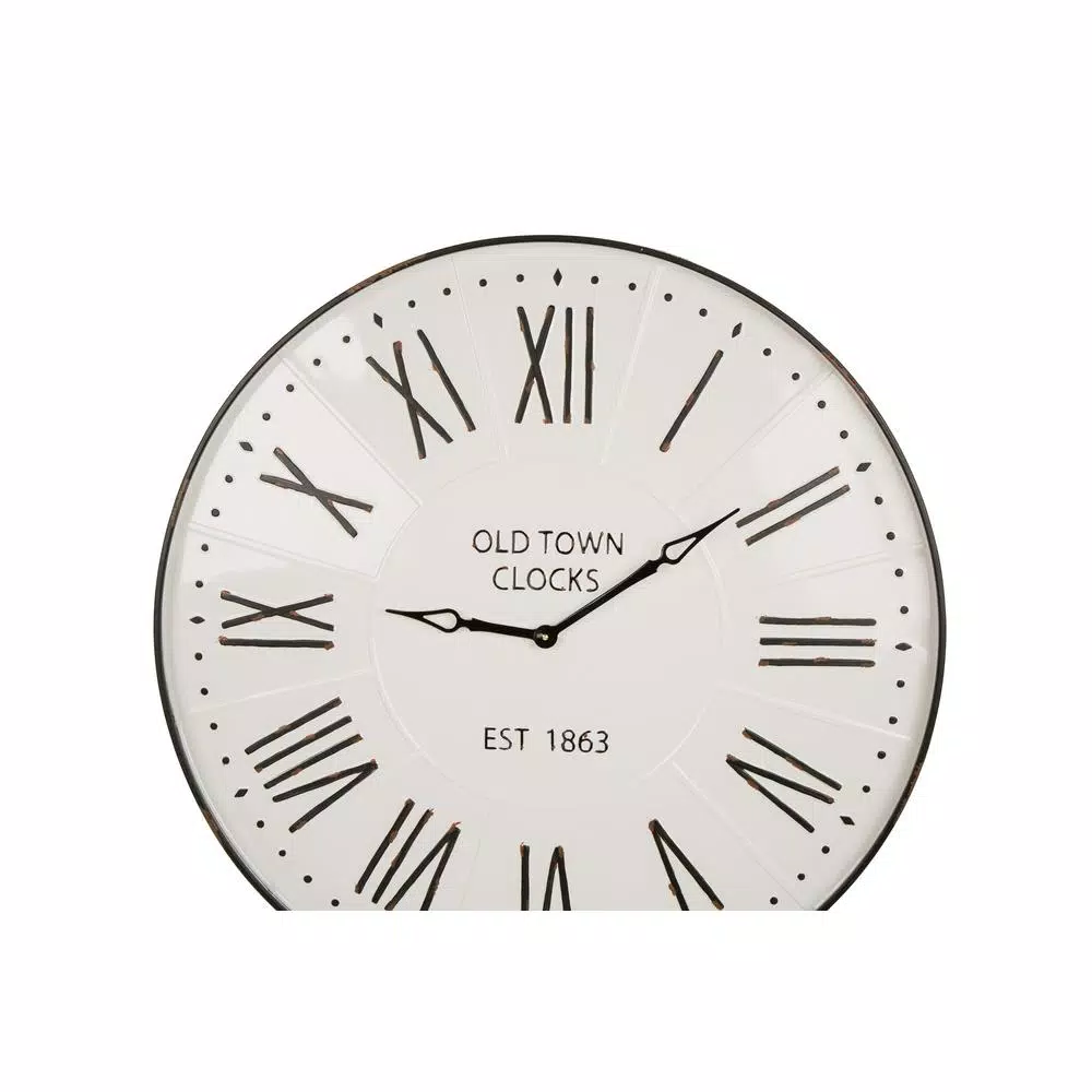 Glitzhome 31.5 in. Oversized Farmhouse Metal Enamel Wall Clock - Antique White