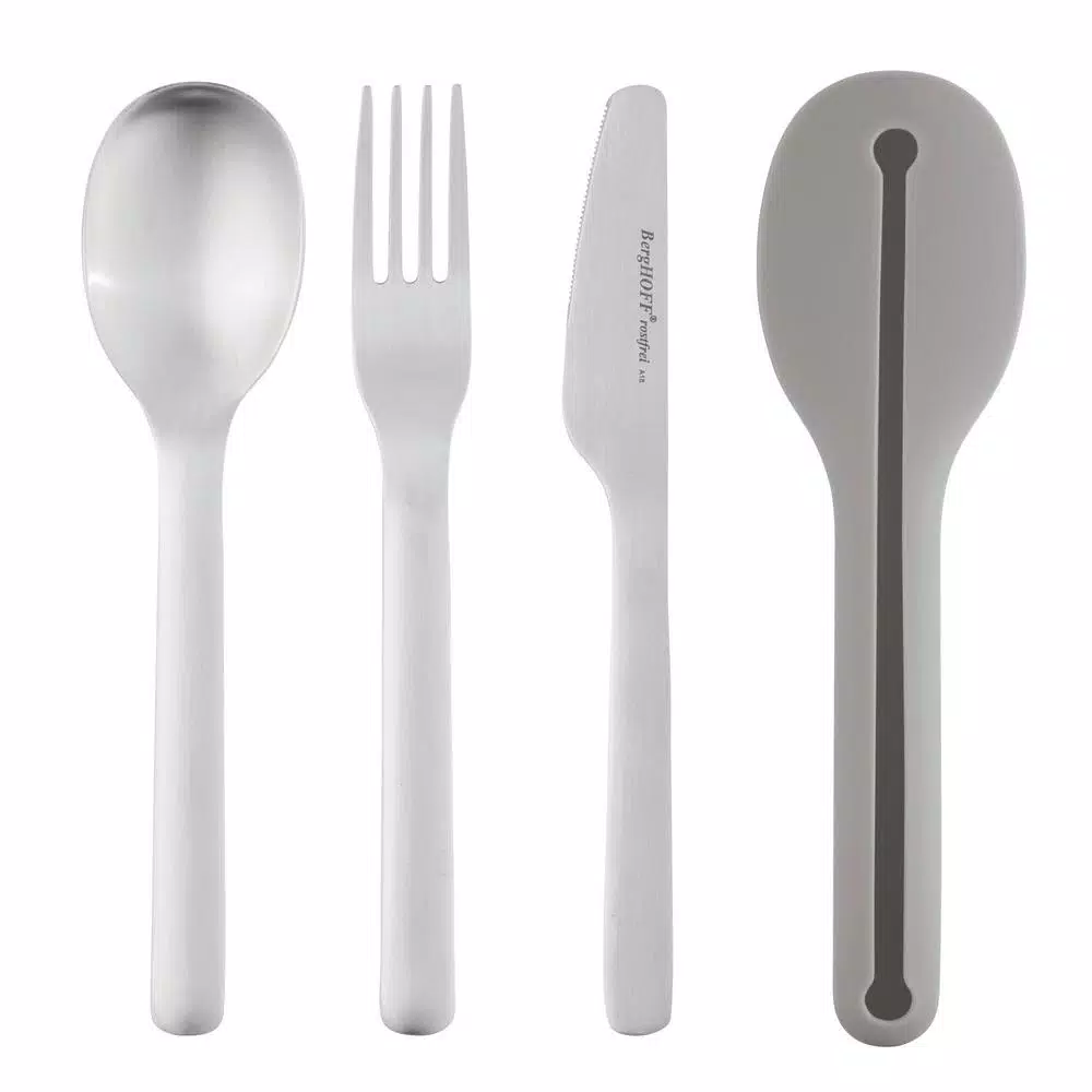 BergHOFF Leo Lunch Set with Bento Box, 40oz Water Bottle, and 3-Piece Stainless Steel Flatware - Gray and Mint