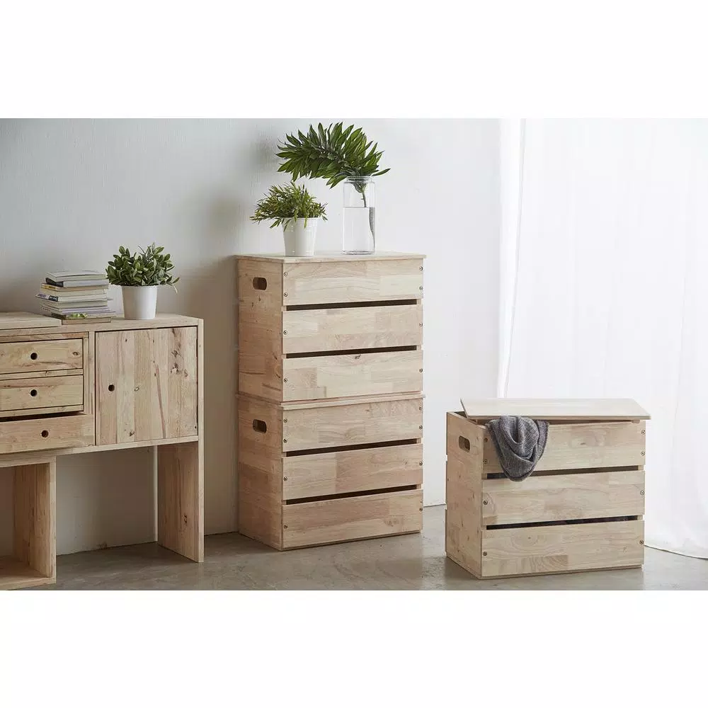 ORE International Mid-Century Modern Natural Wood Storage Box & Multipurpose Bench