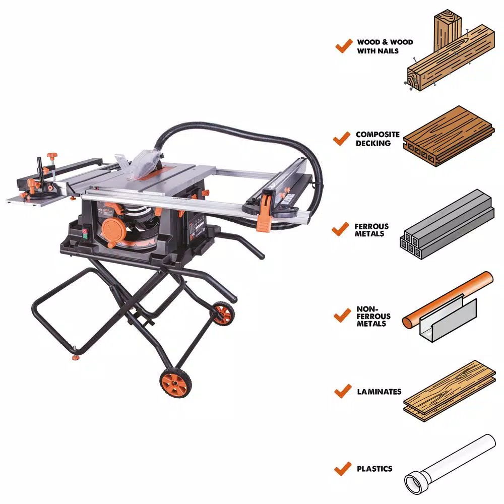 Evolution Power Tools RAGE5-S 15 Amp 10 in. Multi-Material Table Saw with Folding Stand