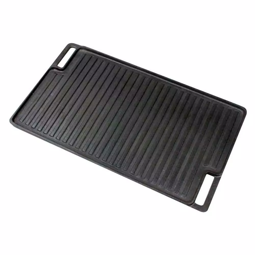 NutriChef 18 in. Reversible Cast Iron Grill Pan Set with Heat-Resistant Silicone Mitt, Black