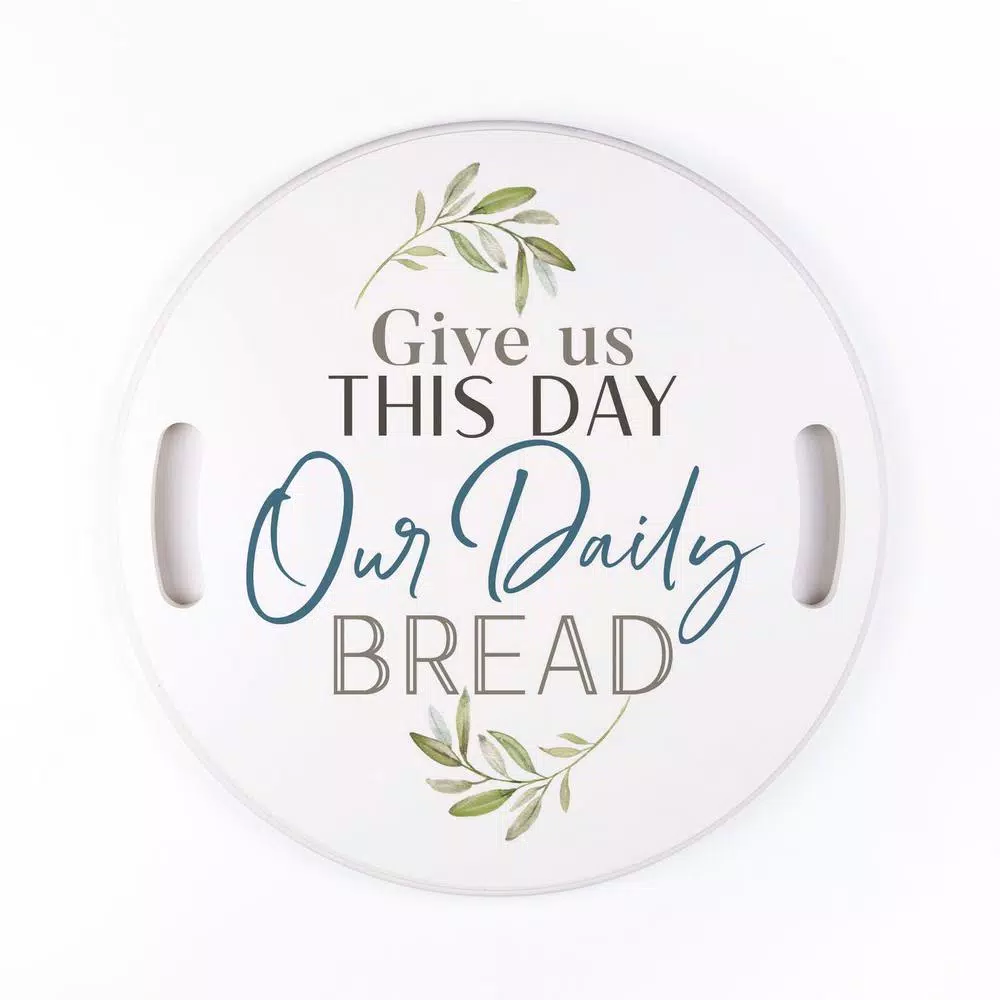 P Graham Dunn White Give Us This Day Decorative Round Wood Tray