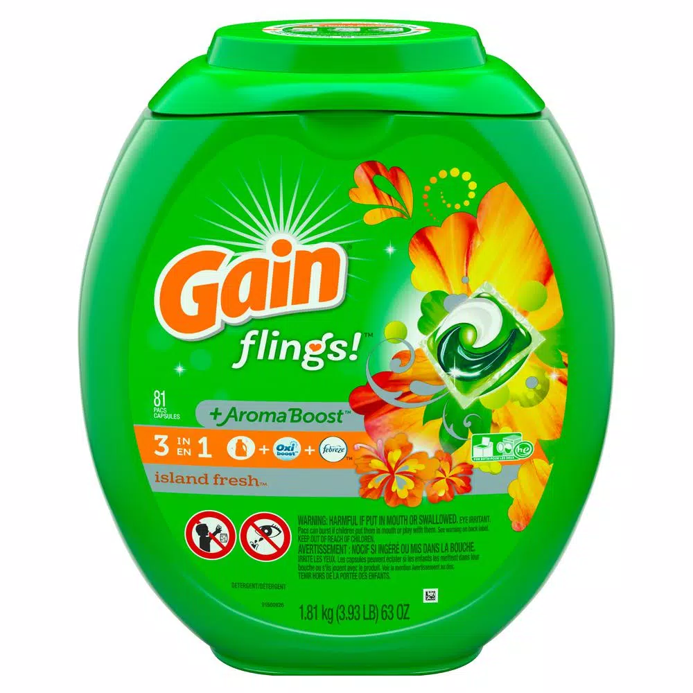 Gain Flings Island Fresh Scent Laundry Detergent Pods, 81 Count