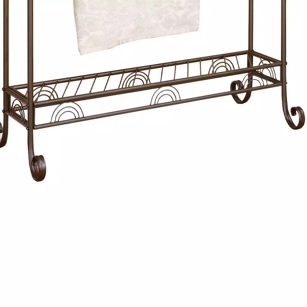 Benjara Modern Freestanding Metal Towel Rack with 3 Chrome Bars - Dark Bronze