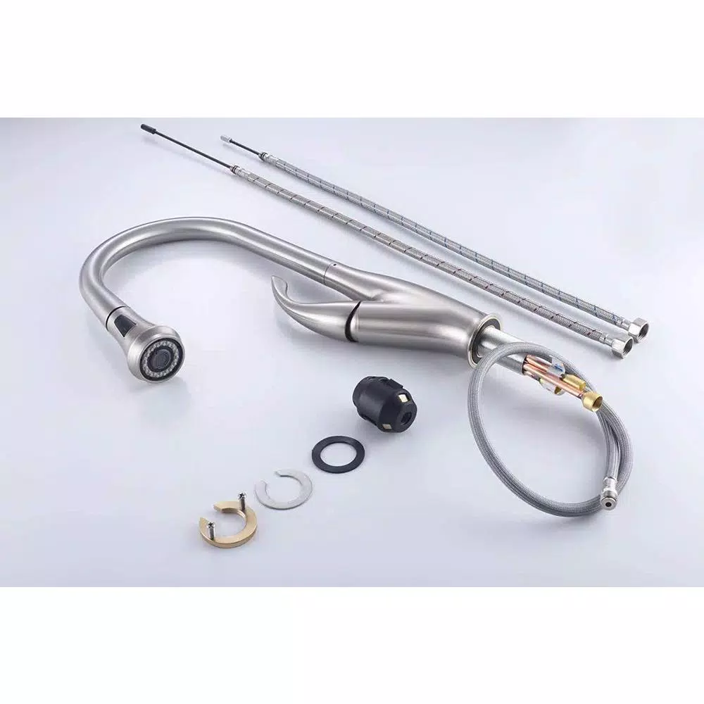 Vanity Art Brushed Nickel Single-Handle Pull-Down Kitchen Faucet with Spray Wand