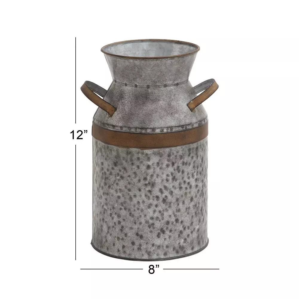 LITTON LANE 12 in. Farmhouse Rustic Galvanized Iron Milk Can with Hammered Finish