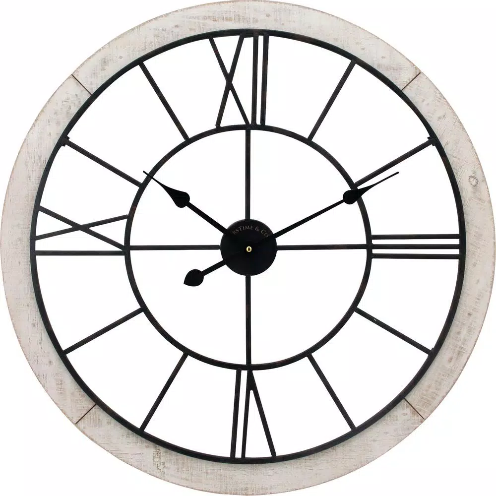 FirsTime & Co. 27 in. Timeworn Farmhouse Wall Clock with Whitewashed Wood Frame