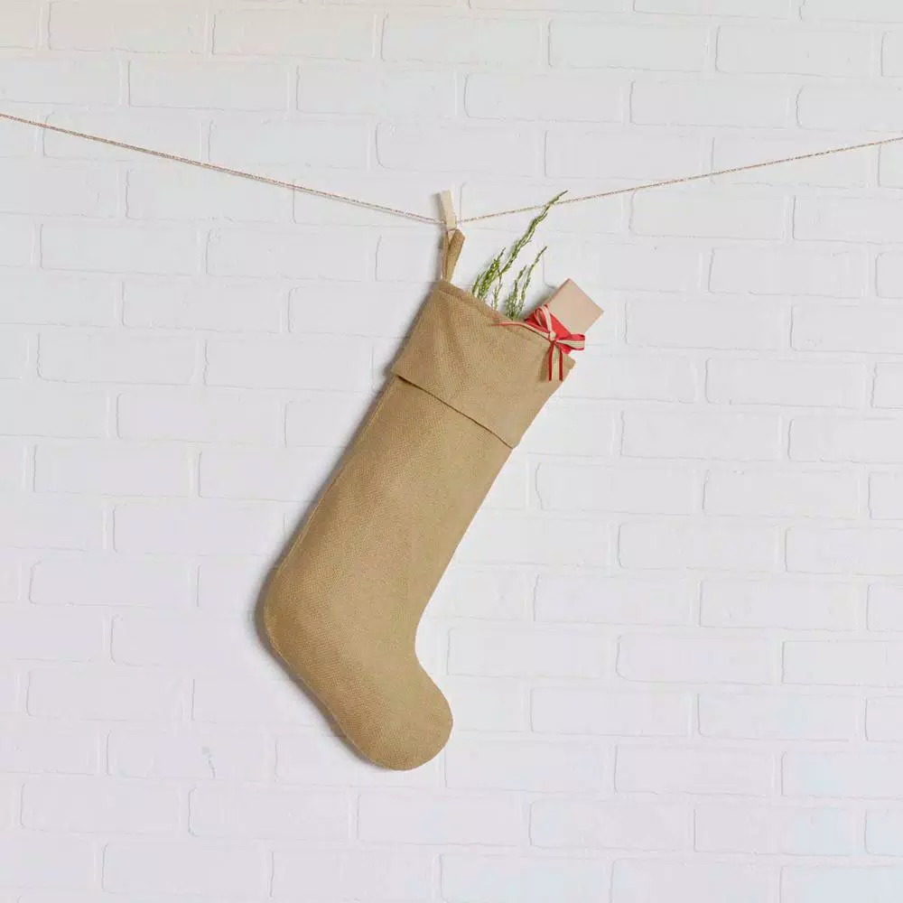 VHC Brands 20 in. Natural Cotton Burlap Christmas Stocking - Farmhouse Holiday Decor