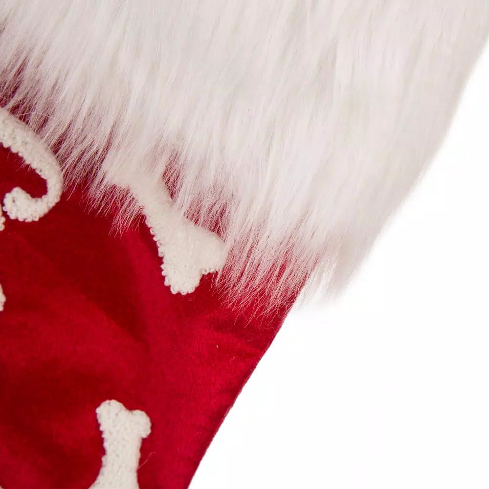 Glitzhome 21 in. Red Polyester Velvet Christmas Stockings with Plush Cuff - Good Dog Print (2-Pack)