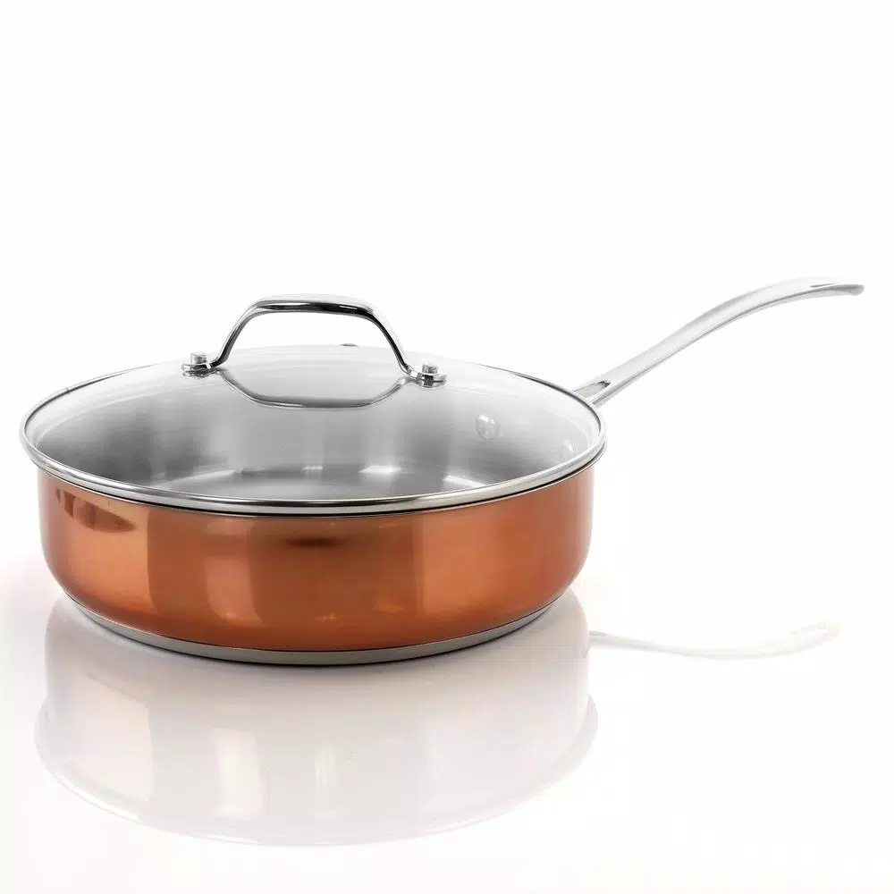 Oster Carabello 3.5 Qt. Stainless Steel Nonstick Saute Pan with Glass Lid, Copper