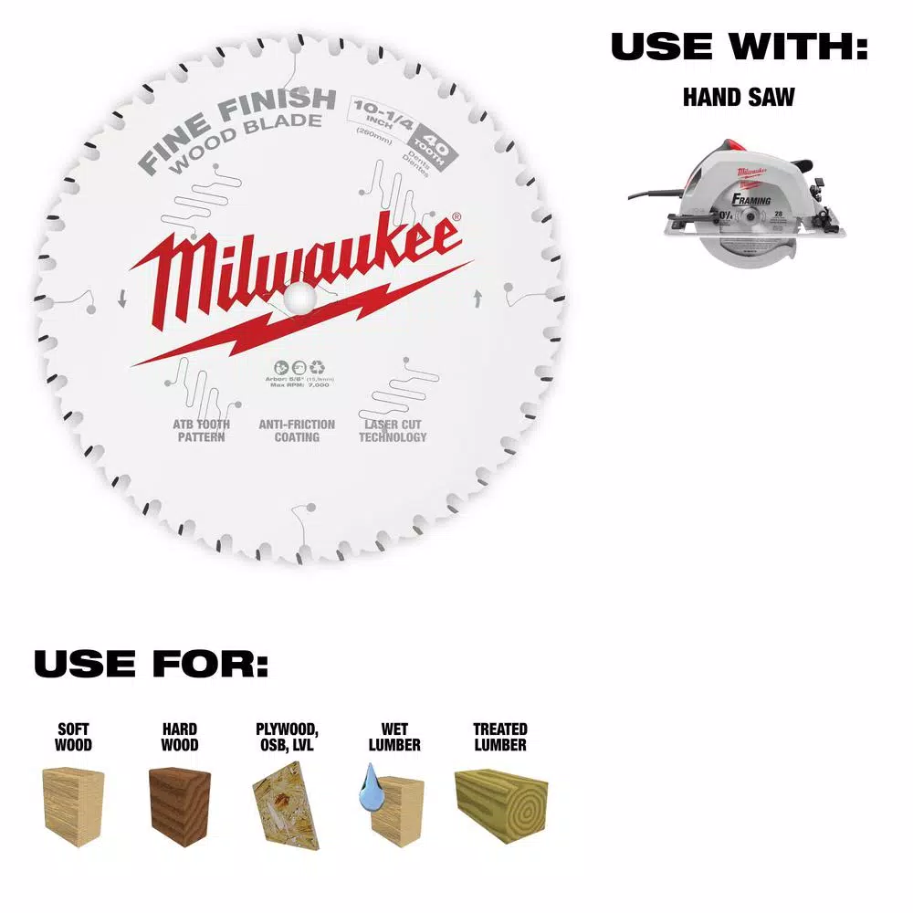 Milwaukee 10-1/4 in. 40-Tooth Fine Finish Circular Saw Blade